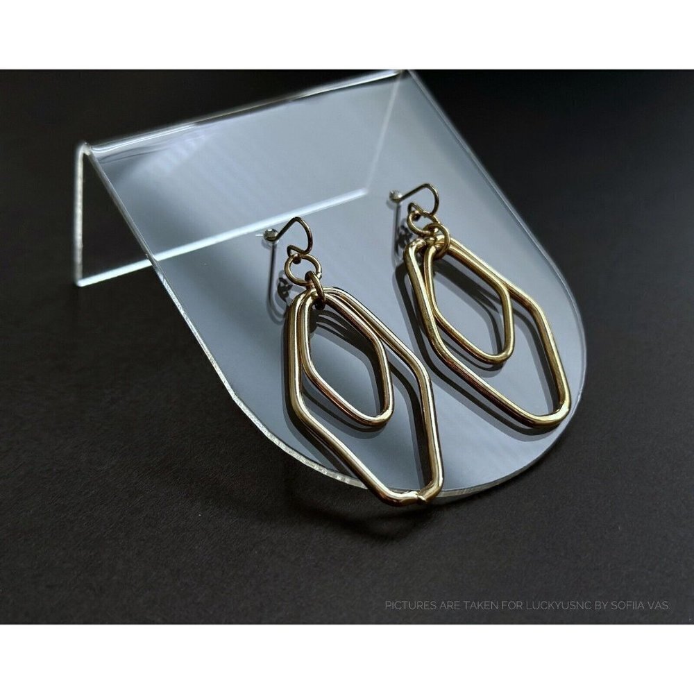 Fashion Jewelry set Bib geometric gold tone necklace 16” & drop dangle earrings - Picture 3 of 7